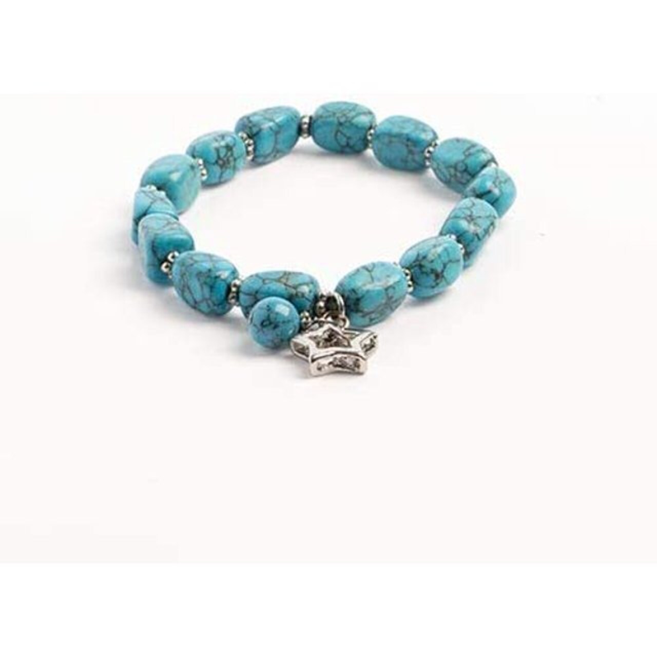 Earth's Jewels Semi-Precious Dyed Re-constructed Turquoise Stretch Bracelet, Star Charm